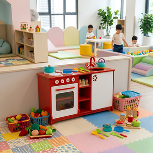 Ensemble de jouets de cuisine en bois rouge et blanc, four, évier, armoire pour enfants de 2 à 7 ans, unisexe - Product Image 6