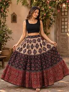 Black <b>Red</b> White Printed Cotton <b>Lehenga</b> Floor Length Loose Fit Women Ethnic Bottomwear India Pakistan Party Wear - Product Image 4