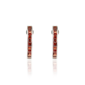 Stunning Women's Fine C Hoop 925 Sterling Silver Natural Princess Cut <b>Garnet</b> Gemstone Channel Set <b>Earrings</b> - Product Image 1