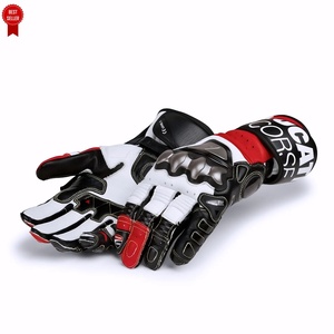 CAI CORSE Leather Full Finger Riding <b>Gloves</b> Black White <b>Red</b> Zipper Closure Men's Cycling Protective Gear Summer - Product Image 1