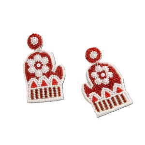 Boucles d'oreilles perlées de créateur de couleur rouge pour les femmes patriotique Memorial Day Orange blanc bleu couleur tissu matériel - Product Image 1