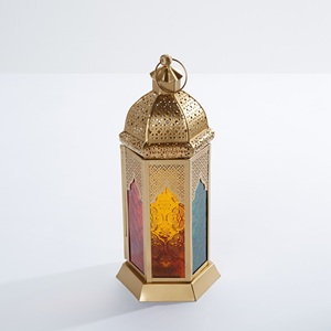 Timeless Gold Metal <b>Moroccan</b> Lantern with Multicolor Glass Panels Decorative Candle Holder for Ramadan Home Accent <b>Decor</b> - Product Image 6