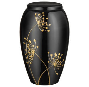 Urna Funeraria de Metal Clásica Color Negro Dorado para Cenizas Humanas, Estilo Americano/Europeo - Product Image 1