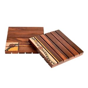 Wooden Rectangle <b>Coasters</b> <b>Set</b> with Floral Design Heat Resistant Table Mats for Tea and Coffee - Product Image 5