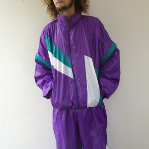 Men Purple Color Blocking Tracksuit Full Zipper Sporty Loose Fit Jogger Set Lightweight Polyester Spring Wear - Product Image 4