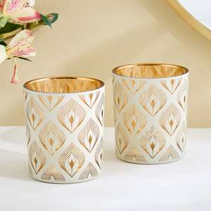 Porte-bougie cylindrique à motif feuille d'or, résistant à la chaleur, décoration d'intérieur - Product Image 6