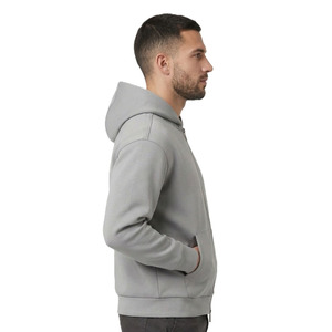 Sudadera con capucha gris de algodón grueso con cremallera completa para hombre, estilo urbano liso, con logo personalizado, ajuste regular, alta calidad, venta al por mayor - Product Image 5