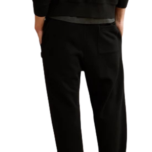 Pantalon de survêtement en molleton noir pour homme, taille élastique avec cordon de serrage, coupe droite décontractée, pantalon de détente d'hiver avec poches - Product Image 4