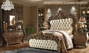 Lit capitonné en cuir de luxe avec tables d'appoint Lit capitonné en cuir moderne avec tables de chevet Lits modernes faits à la main et ensemble de chambre à coucher - Product Image 6