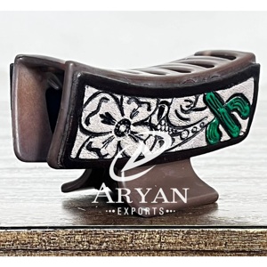 Latest Western Designer Hand <b>Tooled</b> Cowhide <b>Leather</b> Hair Barrette Handmade Floral <b>Tooled</b> Cactus Style Boho Accessory for Women's - Product Image 1