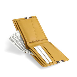 High Quality Luxury Men's Rfid Genuine Leather Card <b>Holders</b> Short Bifold Yellow <b>Wallets</b> Custom Logo Open Closure Wholesale Brand - Product Image 4
