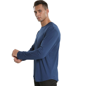 Custom Logo Solid Men's Long Sleeve O-Neck <b>Shirts</b> 100% Cotton Quick Dry Breathable Loose Fit Casual Summer Athletic Wear - Product Image 5