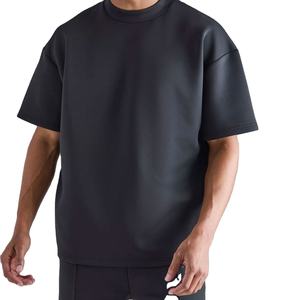 T-shirt décontracté pour homme en coton épais noir uni à col ras du cou, coupe oversize, manches courtes, idéal pour l'été, personnalisable avec logo OEM/ODM - Product Image 4