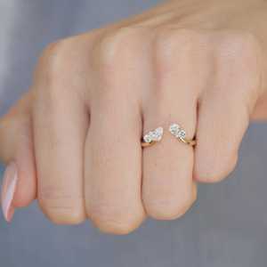Mixed Lab Grown Diamond Open Cuff Stackable Rings 1.8mm Round Pear Minimalist Luxury Open <b>Gap</b> Wedding Bands 10k 14k Solid Gold - Product Image 2