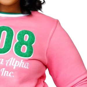 Sudadera de cuello redondo para mujer, transpirable, de chenilla rosa, con bordado de letras griegas, 100% algodón premium, Otoño/Invierno - Product Image 2