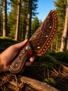 Cuchillo de acero de Damasco forjado a mano: mango de cuerno, funda de cuero, regalo para él, regalos para hombres, regalos de boda - Product Image 6