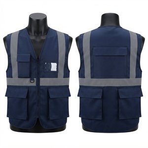 Premium 160 GSM Cotton CE Certified Unisex Work Vest <b>Navy</b> Utility <b>Waistcoat</b> Reflective Tape Multiple Pockets Custom Logo Heat - Product Image 1