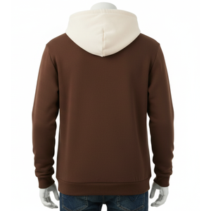 Sudadera con capucha para hombre de dos tonos, color marrón con contraste crema, estilo streetwear. - Product Image 2