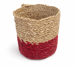LOLLY RED Handwoven Seagrass Storage <b>Basket</b> Two Tone Natural and Red <b>Woven</b> <b>Basket</b> Decorative Organizer for Home Decor Laundry - Product Image 1