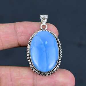 Pendentif en opale bleue d'Owyhee fait main, argent sterling 925 plaqué rhodium, bijou de fiançailles et de mariage unique, élégant et tendance - Product Image 3