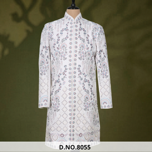 Trajes Tradicionales de Boda para Hombre, Modelo TR Lachko, Completamente Adornados, Cuello Mandarín, Sherwani con Patrones de Espirales Concéntricos - Product Image 1