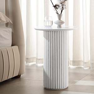 White <b>Round</b> <b>Wooden</b> Pedestal <b>Coffee</b> <b>Table</b> Modern Contemporary Design Durable & Easy to Clean for Bedroom and Living Room - Product Image 1