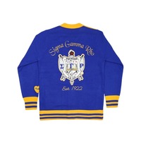 Suéter Cárdigan Casual de Mohair para Invierno SGRho, Azul Rey Dorado, Sigma Gamma Rho HBCU, Sororidad Griega, Chenille Griega, Tejido Frontal