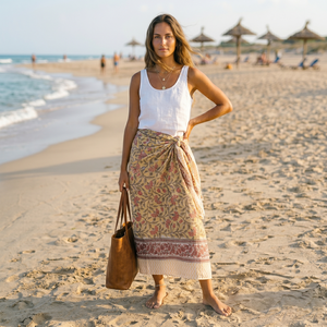 Indian Hand Block Print Long Cotton <b>Sarong</b> Pareo Scarf Floral Beach <b>Wrap</b> Lightweight Breathable Women Swimwear Cover Wholesale - Product Image 1