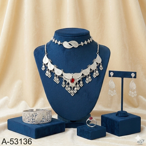 Traditional Wedding Jewelry Set – Gold & Silver Tone Red Stone Necklace Set for Women - Product Image 5