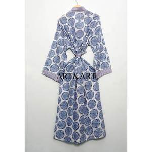 Robe Kimono en Coton Faite Main à Motifs Imprimés – Collection Printemps-Été – Tenue de Nuit Élégante – Imprimés au Bloc – Longueur Ras du Sol – Robe de Demoiselle d'Honneur – Cache-Maillot de Plage - Product Image 5