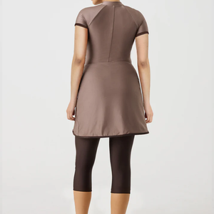 Traje de Baño Islámico Personalizado al por Mayor para Mujer Musulmana, Conjunto de 2 Piezas, Corte Alto, Cierre Frontal con Cremallera, Ropa de Playa, Top y Pantalones Cortos - Product Image 2