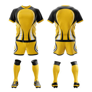 Men's Rugby Uniform Yellow Blue Geometric Print Sublimated <b>Moisture</b> Wicking Breathable Polyester Jersey Shorts <b>Socks</b> Custom Team - Product Image 5
