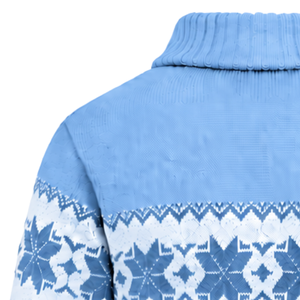 Mens Light Blue Geometric Pattern Button Collar Knit <b>Pullover</b> <b>Sweater</b> Long Sleeve Ribbed Cuff Hem Winter Casual 100% Cotton - Product Image 4