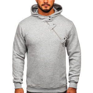 Sweat à capuche personnalisé pour homme en coton et polyester avec fermeture éclair asymétrique, sweat à capuche décontracté d'hiver brodé, 2 pièces - Product Image 1