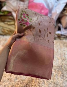 Sari de Tela Banarasi Bordado KV (Rosa) - Product Image 3