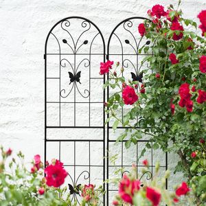 Set di 2 tralicci da giardino in metallo antiruggine neri da 180 cm x 50 cm per piante rampicanti, supporto per fiori da esterno - Product Image 3