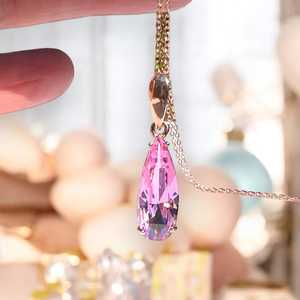 จี้รูปหยดน้ำประดับพลอยแซฟไฟร์สีชมพูทำมือสไตล์วินเทจ ตัวเรือนเงินแท้ 925 ชุบทองคำขาว 14K ดีไซน์หรูหรา เหมาะเป็นของขวัญ - Product Image 1