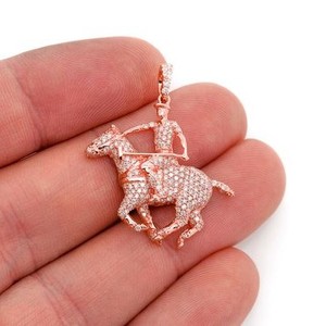 Pendentif Cavalier en Argent 925 Plaqué Or Rose avec Diamant Naturel, Personnalisable, Breloque Hip Hop Tendance pour Fête et Mariage - Product Image 6
