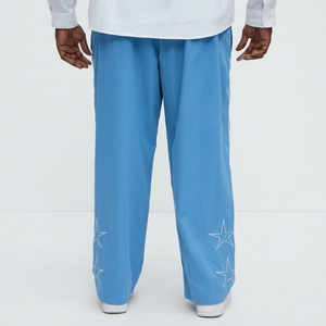 Men's Light Blue Elastic Waist Casual <b>Pants</b> With Side Stripe Breathable Polyester <b>Summer</b> Wear - Product Image 2