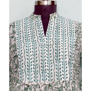 Nouvelle Robe Décontractée Femme Grande Taille à Manches Bouffantes Imprimée au Bloc, Col en V, Coupe Trapèze, Boutonnée, Longueur Cheville, Taille Naturelle - Product Image 2