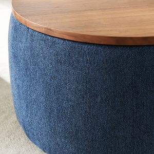 2 in 1 Navy Round <b>Storage</b> Ottoman Dual Function <b>Stool</b> and End Table - Product Image 4
