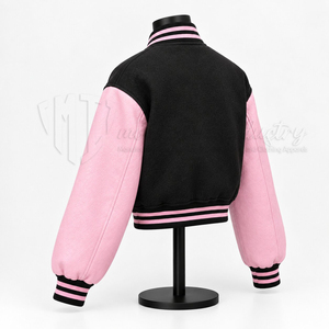 Chaqueta Varsity Negra para Mujer, Estilo Letterman, Manga Larga, Logotipo Bordado, Cuello Camisero, para Otoño - Product Image 4