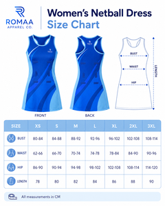 Robe de netball personnalisée pour femme, bleu royal, bleu ciel, blanc, sans manches, dos nageur, uniforme d'équipe avec écussons à fixation par bavette - Product Image 4
