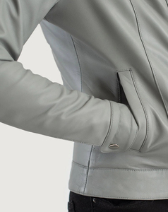 Blouson Bomber Femme Haute Performance en Cuir PU Gris, Manches Longues, Col Rabattu, Fermeture Éclair, Style Automne, Prix Bas - Product Image 5