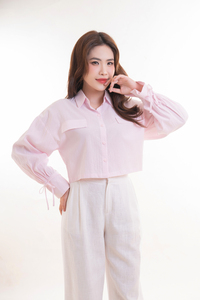 Femmes de haute qualité coton haut court à la mode rayé à manches longues été hiver chemise courte respirant Street Style Simple mode - Product Image 2