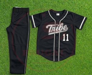 Ensemble uniforme de baseball noir avec maillot boutonné et pantalon, kit sportif personnalisé pour équipe, 100 % polyester, manches courtes, imprimé par transfert thermique - Product Image 2