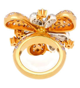 Women's 18K Gold Plated Bowknot Classic Cocktail <b>Ring</b> Pave Set Diamond IGI Certified Glam Engagement Jewelry - Product Image 3