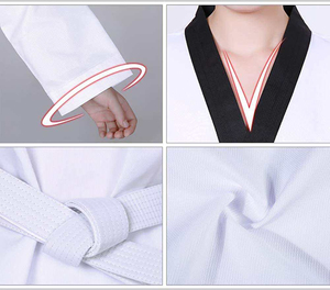 Proveedor de Uniformes de Taekwondo Dobok Premium Personalizados OEM, Delanteros/Traseros, Ligeros, Duraderos, de Poliéster/Algodón, de Secado Rápido y Transpirables - Product Image 5
