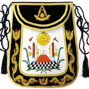 Masonic Traditional Past Master Square Leather Durable Apron with Bullion Hand Embroidery Blue Lodge Apron - Product Image 1