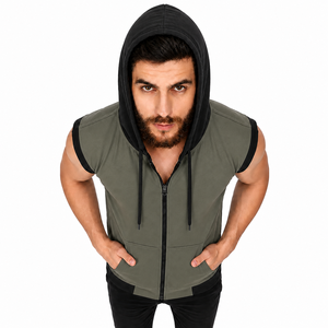 Men Sleeveless Gym Hoodie Full <b>Zip</b> <b>Hooded</b> Workout Vest OEM Lightweight Breathable Quick Dry Fitness Training 100% Cotton Slim - Product Image 1